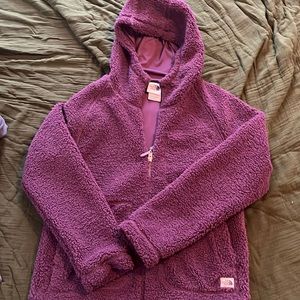 Hooded Sherpa Northface Purple Zip Up Sweater Jacket